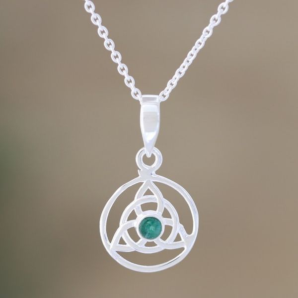 Alternate image for Indian Aventurine and Sterling Silver Pendant Necklace Celtic Green
