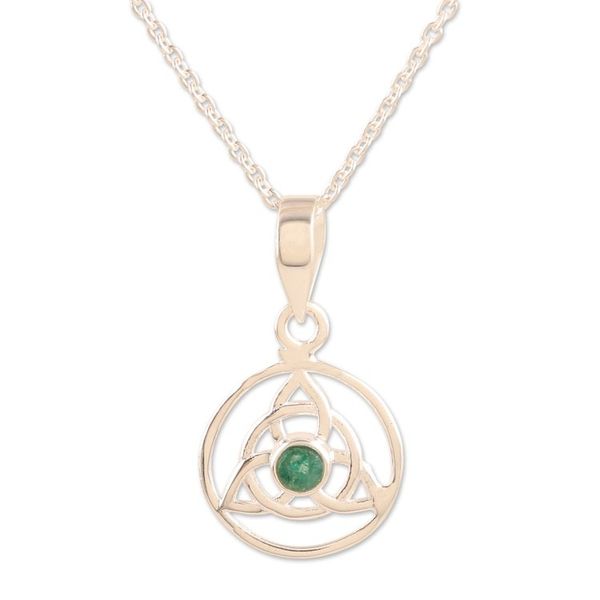 Alternate image for Indian Aventurine and Sterling Silver Pendant Necklace Celtic Green