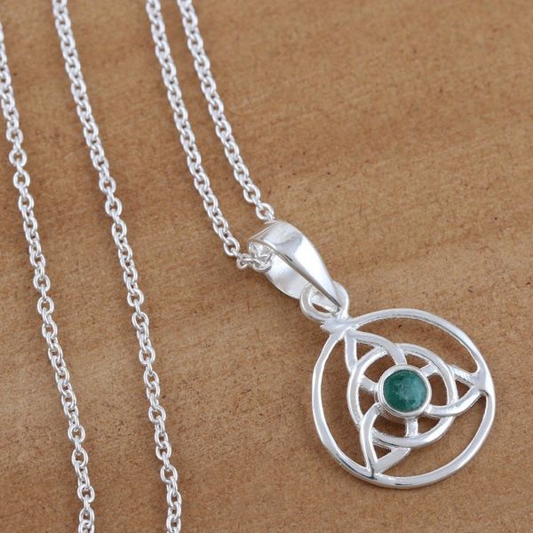 Alternate image for Indian Aventurine and Sterling Silver Pendant Necklace Celtic Green