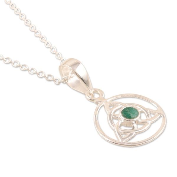 Alternate image for Indian Aventurine and Sterling Silver Pendant Necklace Celtic Green