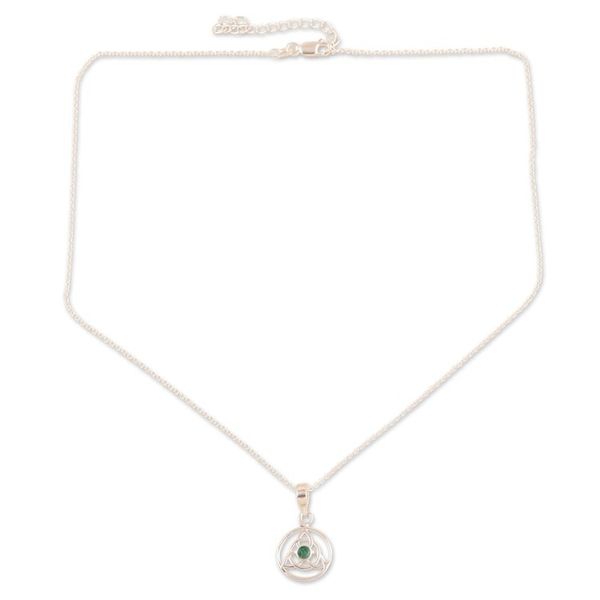 Alternate image for Indian Aventurine and Sterling Silver Pendant Necklace Celtic Green