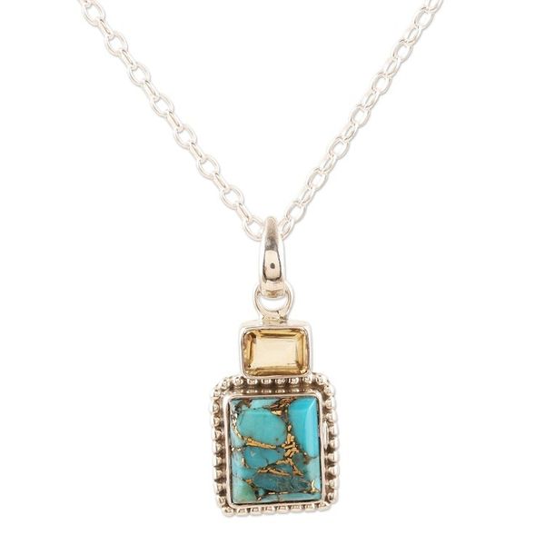 Alternate image for Hand Made Citrine and Sterling Silver Pendant Necklace Day Party in Blue