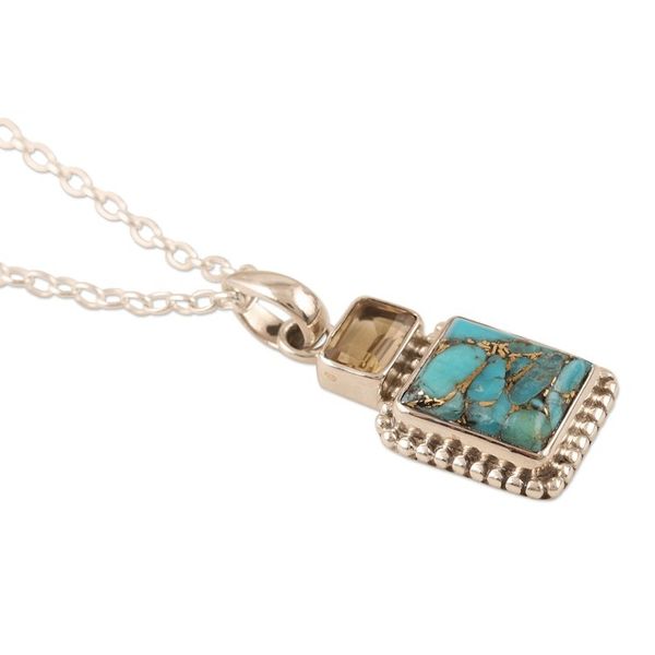 Alternate image for Hand Made Citrine and Sterling Silver Pendant Necklace Day Party in Blue