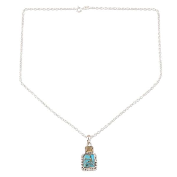 Alternate image for Hand Made Citrine and Sterling Silver Pendant Necklace Day Party in Blue