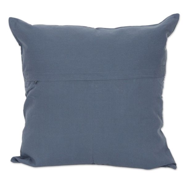 Alternate image for Embroidered Geometric Blue Cotton Cushion Cover from India Azure Constellation