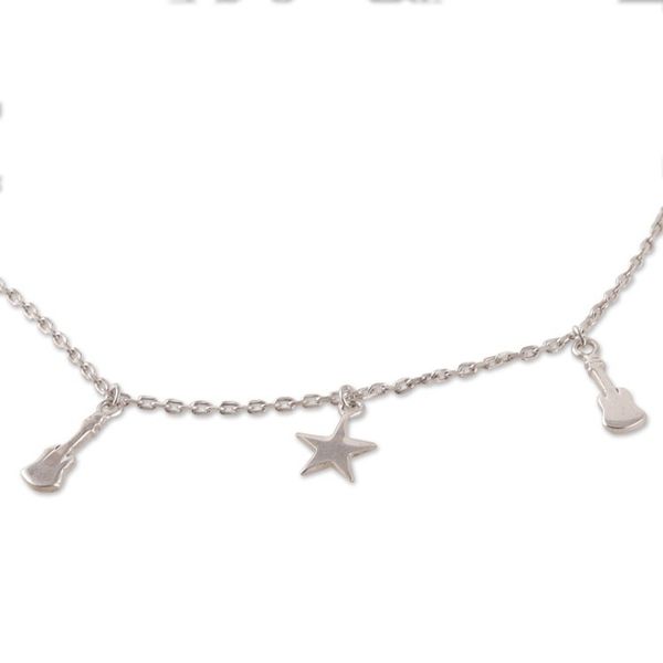 Alternate image for Music-Themed High-Polished Sterling Silver Charm Bracelet Musical Beats