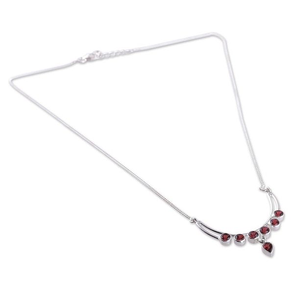 Alternate image for Polished Sterling Silver and Natural Garnet Pendant Necklace Passionate Crescent