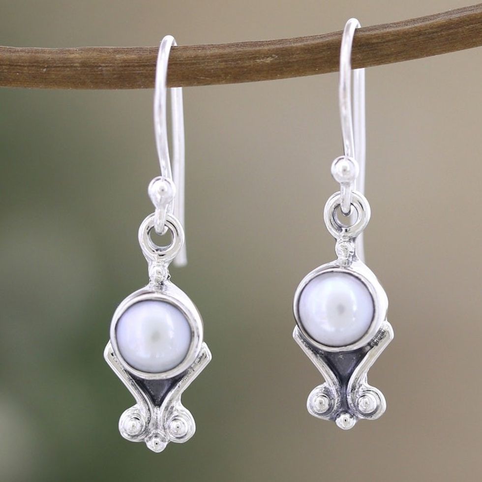 Sterling Silver Dangle Earrings with Cultured Pearls 'Innocent Love'