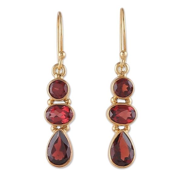 Alternate image for 22k Gold-Plated Dangle Earrings with 6-Carat Garnet Gems Crimson Dazzle