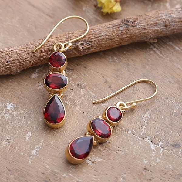 Alternate image for 22k Gold-Plated Dangle Earrings with 6-Carat Garnet Gems Crimson Dazzle