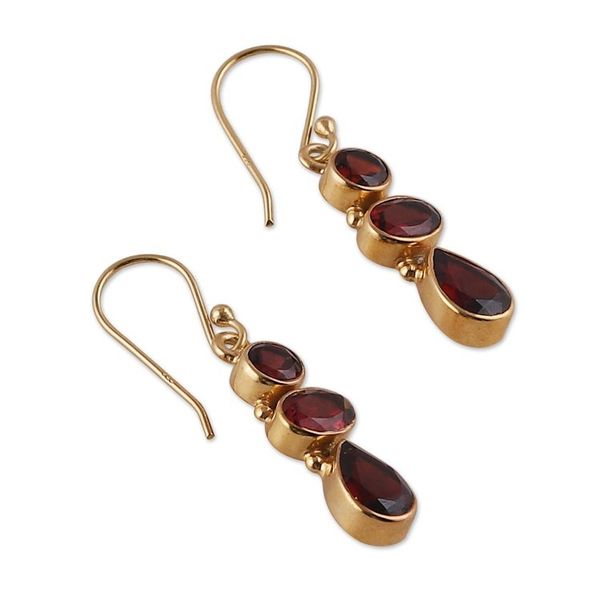 Alternate image for 22k Gold-Plated Dangle Earrings with 6-Carat Garnet Gems Crimson Dazzle