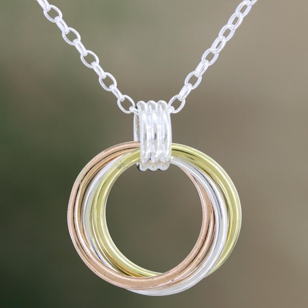 Sterling Silver and Copper Pendant Necklace 'Three Times'