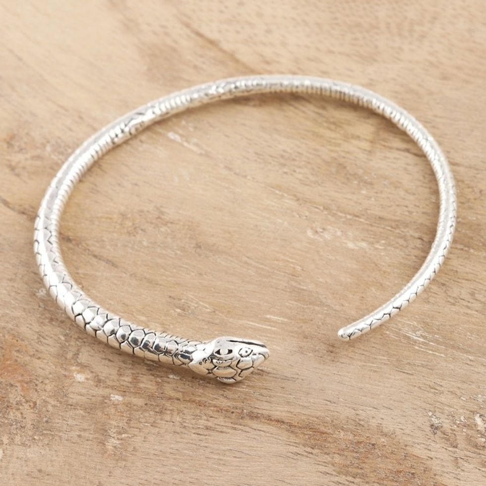 Sterling Silver Snake Cuff Bracelet 'Charming Snake'