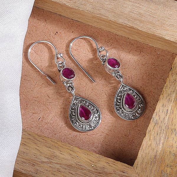 Alternate image for Handmade Two-Carat Ruby and Sterling Silver Dangle Earrings Capricious Tears