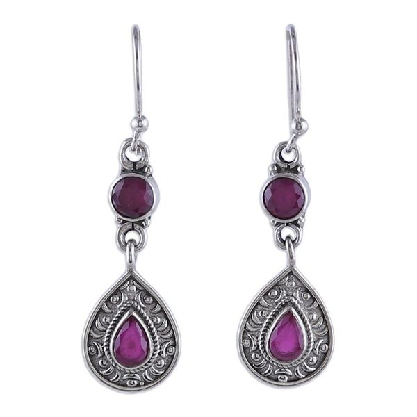 Alternate image for Handmade Two-Carat Ruby and Sterling Silver Dangle Earrings Capricious Tears