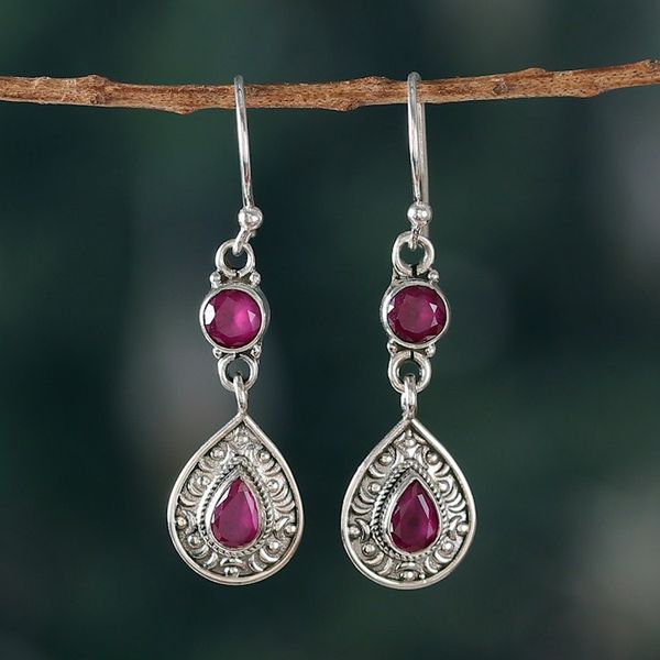 Alternate image for Handmade Two-Carat Ruby and Sterling Silver Dangle Earrings Capricious Tears