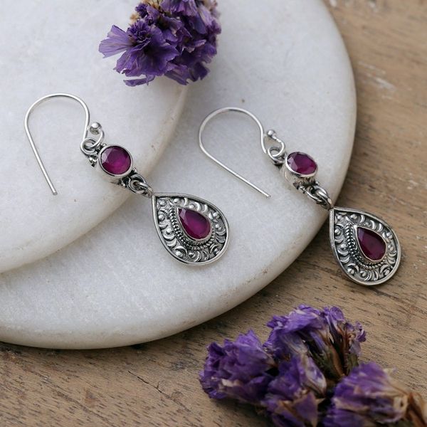 Alternate image for Handmade Two-Carat Ruby and Sterling Silver Dangle Earrings Capricious Tears