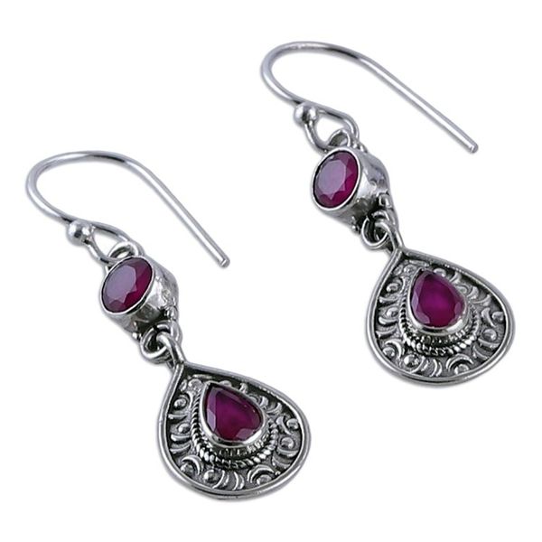Alternate image for Handmade Two-Carat Ruby and Sterling Silver Dangle Earrings Capricious Tears