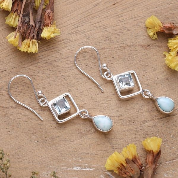 Alternate image for One-Carat Faceted Larimar and Blue Topaz Dangle Earrings Duchess Loyalty
