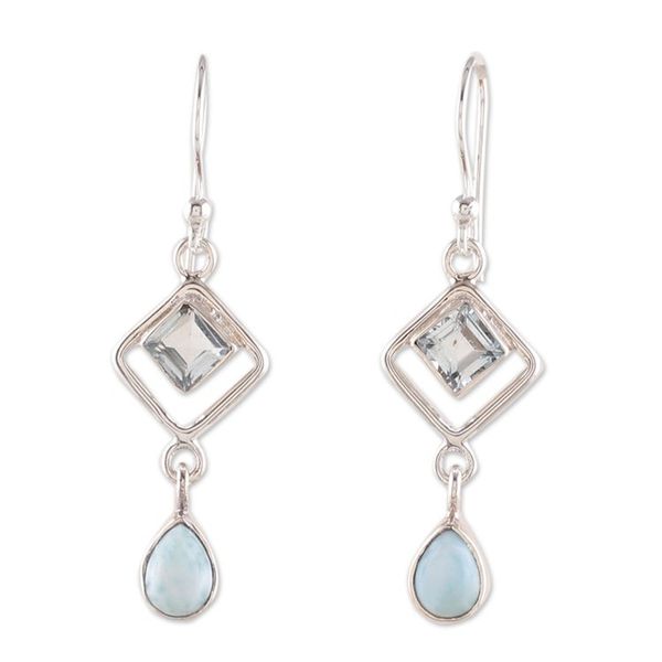 Alternate image for One-Carat Faceted Larimar and Blue Topaz Dangle Earrings Duchess Loyalty