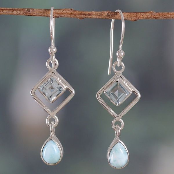 Alternate image for One-Carat Faceted Larimar and Blue Topaz Dangle Earrings Duchess Loyalty