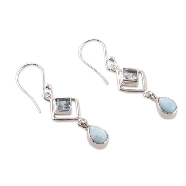 Alternate image for One-Carat Faceted Larimar and Blue Topaz Dangle Earrings Duchess Loyalty