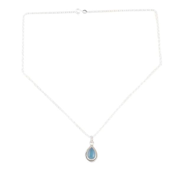 Alternate image for Indian Chalcedony and Sterling Silver Pendant Necklace Halo Effect in Blue