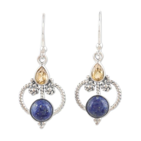 Alternate image for Polished Dangle Earrings with Lapis Lazuli and Citrine Gems Royal Mansion