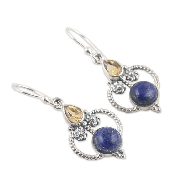 Alternate image for Polished Dangle Earrings with Lapis Lazuli and Citrine Gems Royal Mansion