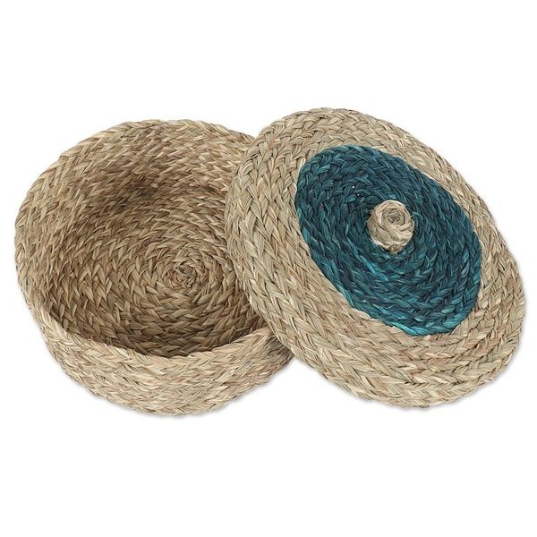 Alternate image for Natural Fiber Basket with Turquoise Tones Turquoise Allure