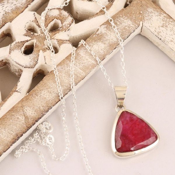 Alternate image for Artisan Crafted Ruby and Sterling Silver Pendant Necklace Illuminated in Love