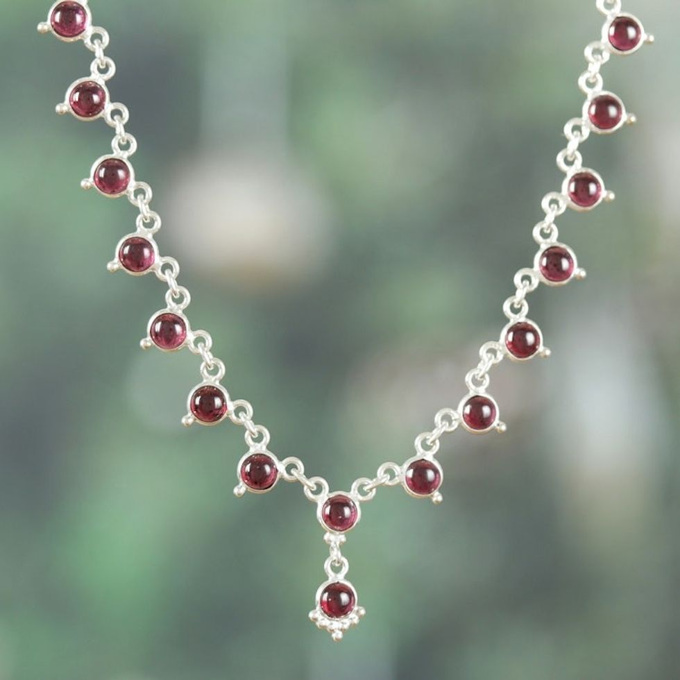 Classic Natural Garnet and Sterling Silver Link Necklace 'Romantic Princess'