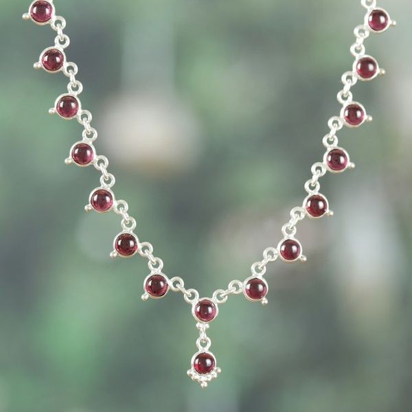 Alternate image for Classic Natural Garnet and Sterling Silver Link Necklace Romantic Princess