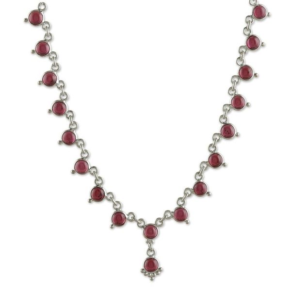 Alternate image for Classic Natural Garnet and Sterling Silver Link Necklace Romantic Princess