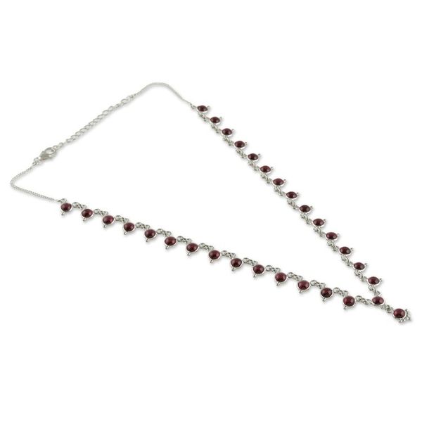 Alternate image for Classic Natural Garnet and Sterling Silver Link Necklace Romantic Princess