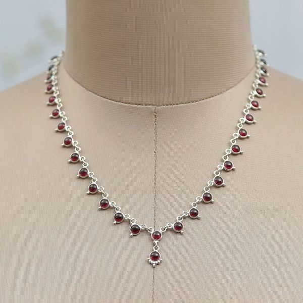 Alternate image for Classic Natural Garnet and Sterling Silver Link Necklace Romantic Princess