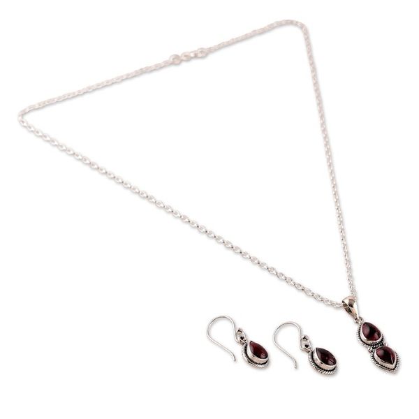 Alternate image for Sterling Silver and Natural Garnet Jewelry Set from India Duchess of Passion