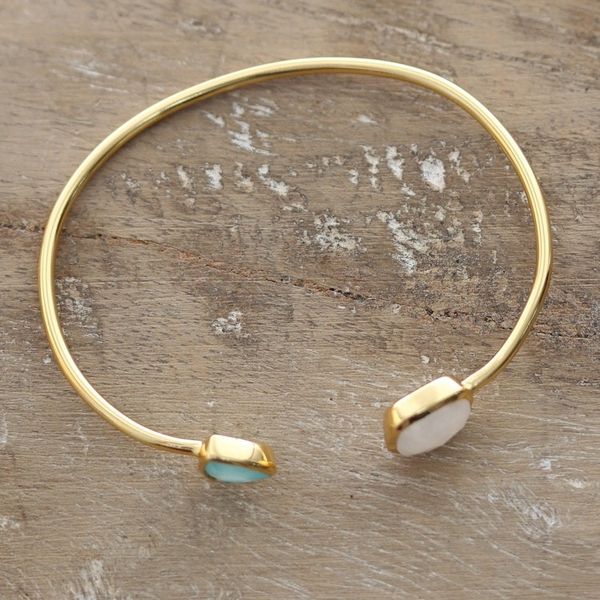 Alternate image for Gold-Plated Rainbow Moonstone and Chalcedony Cuff Bracelet Gorgeous Allure