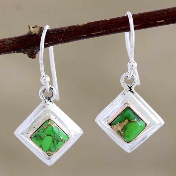 Alternate image for Green Sterling Silver Dangle Earrings Small Star in Green