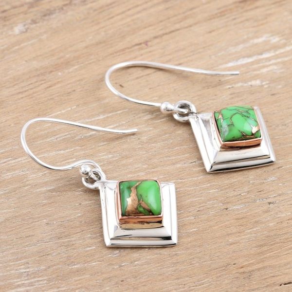 Alternate image for Green Sterling Silver Dangle Earrings Small Star in Green