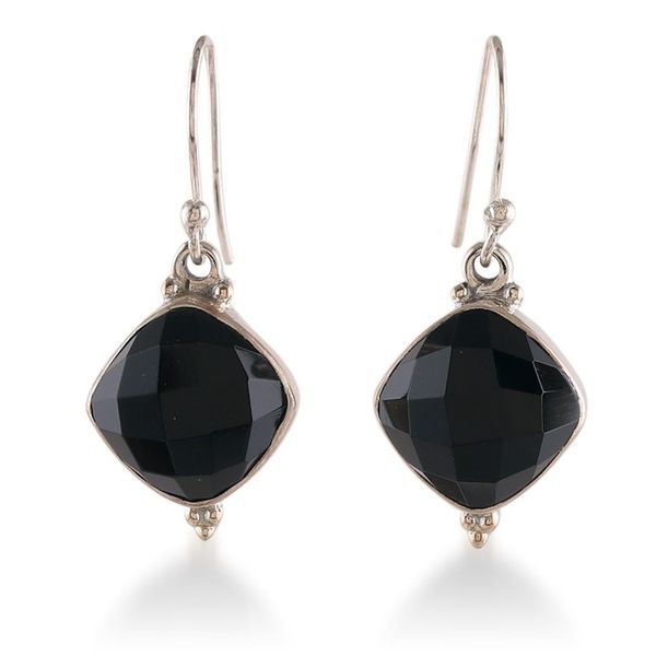 Alternate image for Indian-Made Dangle Earrings with 33-Carat Faceted Onyx Gems Mysterious Kiss