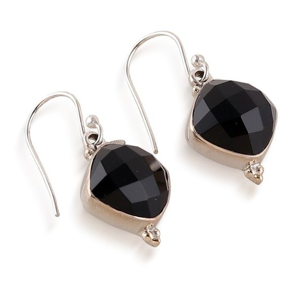 Alternate image for Indian-Made Dangle Earrings with 33-Carat Faceted Onyx Gems Mysterious Kiss