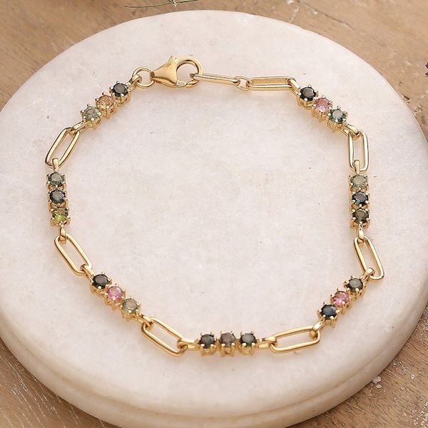 Alternate image for Polished 22k Gold-Plated Two-Carat Tourmaline Link Bracelet Colorful Mind