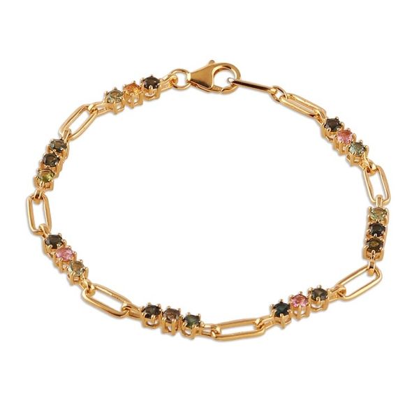 Alternate image for Polished 22k Gold-Plated Two-Carat Tourmaline Link Bracelet Colorful Mind