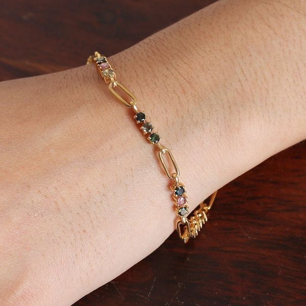 Alternate image for Polished 22k Gold-Plated Two-Carat Tourmaline Link Bracelet Colorful Mind