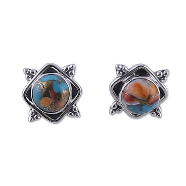 Alternate image for Indian-Made Reconstituted Turquoise Cabochon Button Earrings Paradise Marchioness