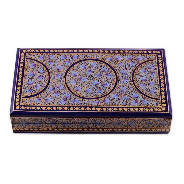 Alternate image for Artisan Crafted Blue and Gold Papier Mache Box Kashmir Dynasty
