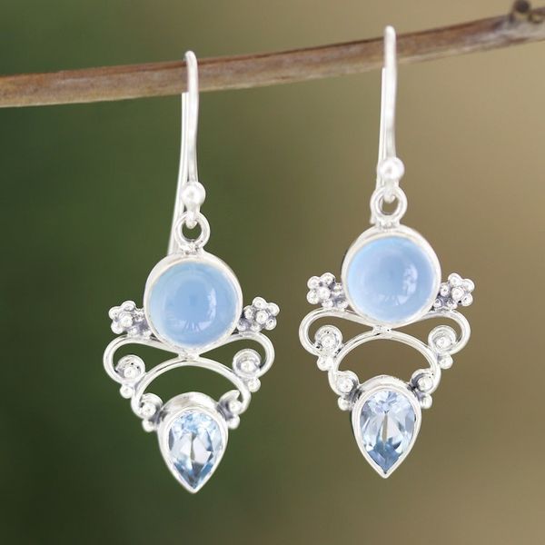 Alternate image for Chalcedony and Blue Topaz Dangle Earrings from India Glacial