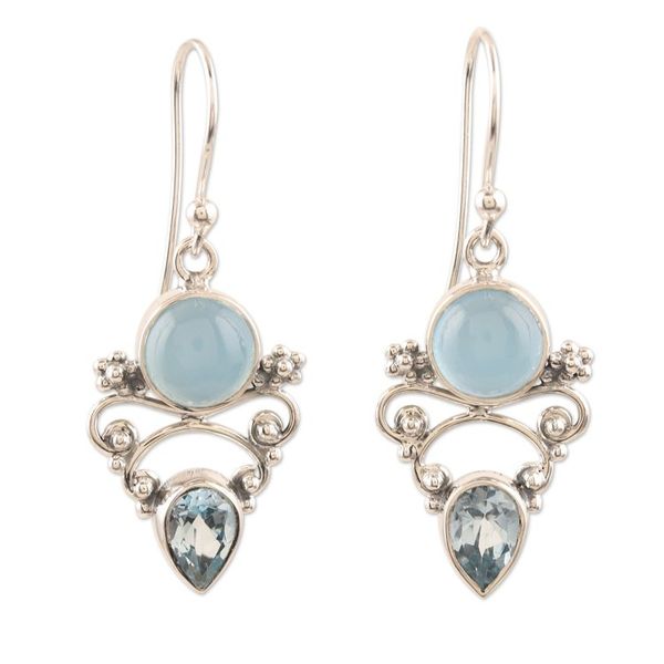 Alternate image for Chalcedony and Blue Topaz Dangle Earrings from India Glacial