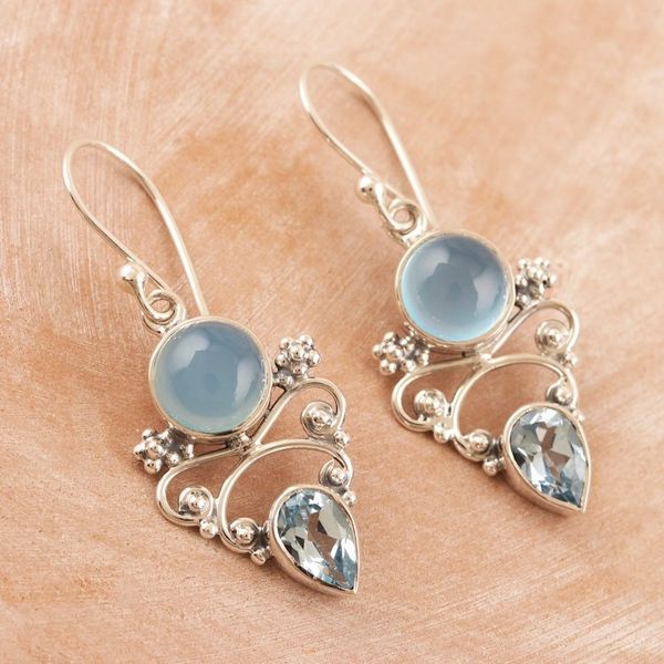Alternate image for Chalcedony and Blue Topaz Dangle Earrings from India Glacial